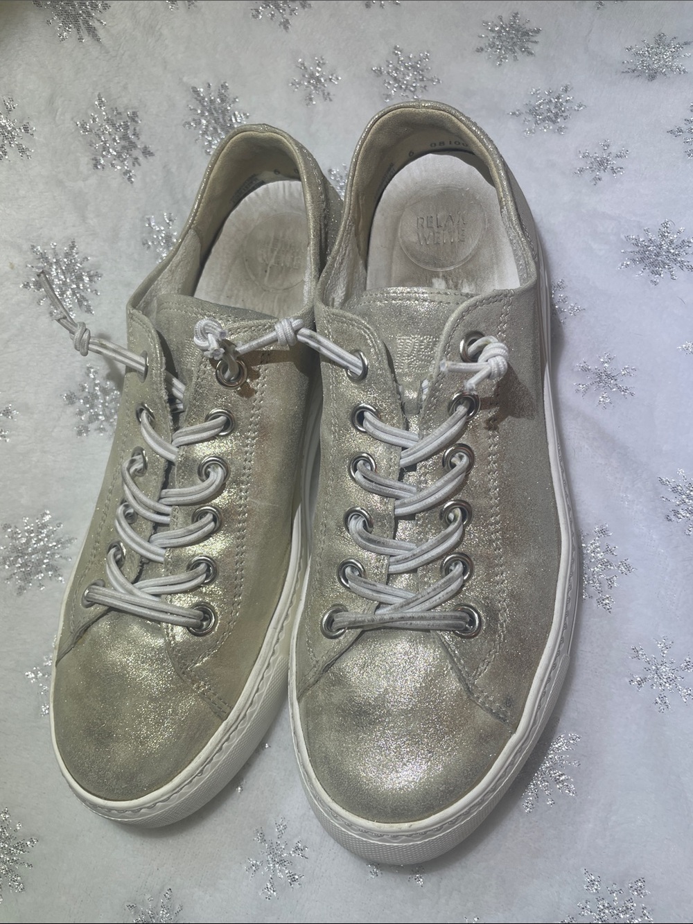 Paul Green Metallic Champagne Leather Sneakers